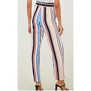 NEW Express High Rise Vertical Stripe Paper bag Waist Ankle Pants Pull On XS